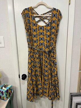 Effie's Heart Fit & Flare Midi Dress Size 4X Pockets Butterflies Stretch Cotton